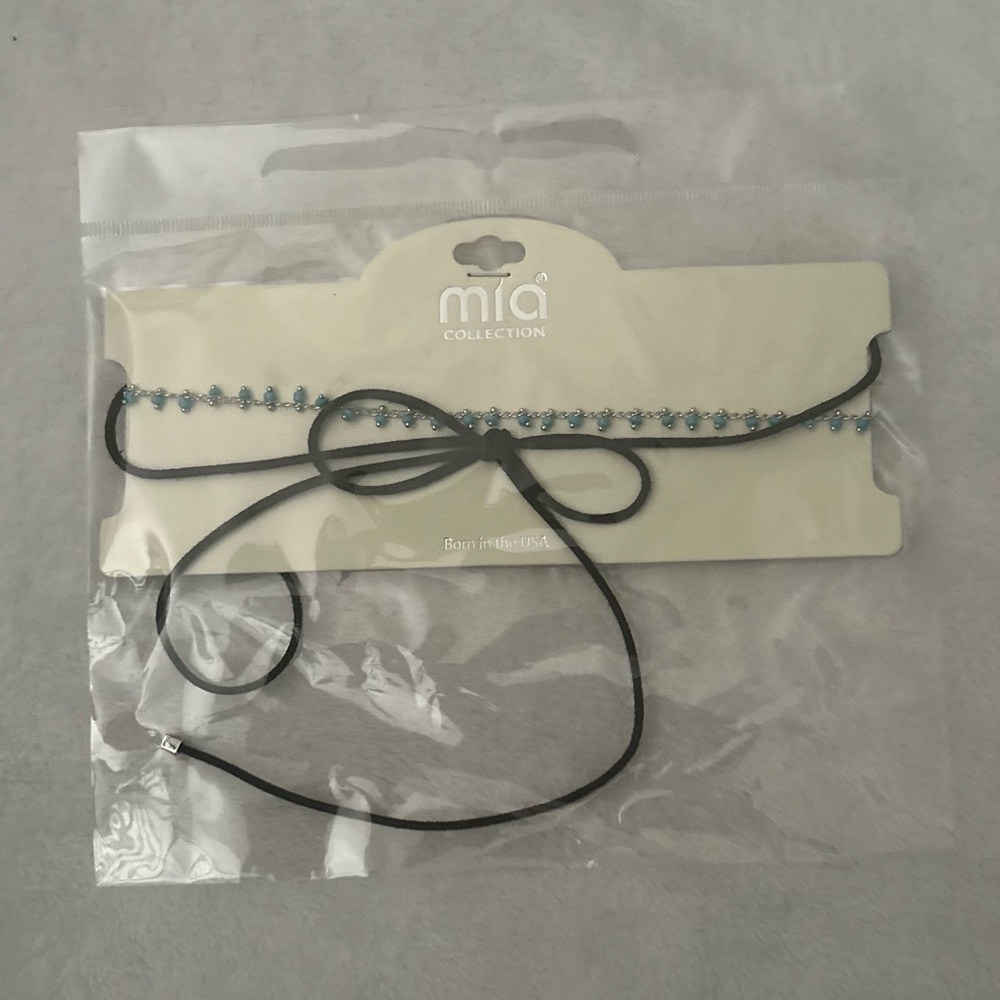 MIA Collection Turquoise Beaded & Black Tie Chocked Necklace- Boho Layered Look